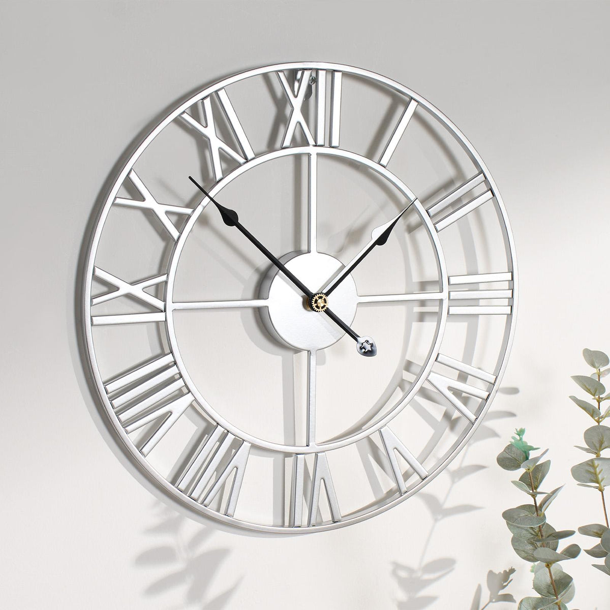 Large Wall Clock Roman Numerals Skeleton Big Open Round Face Living Room Kitchen