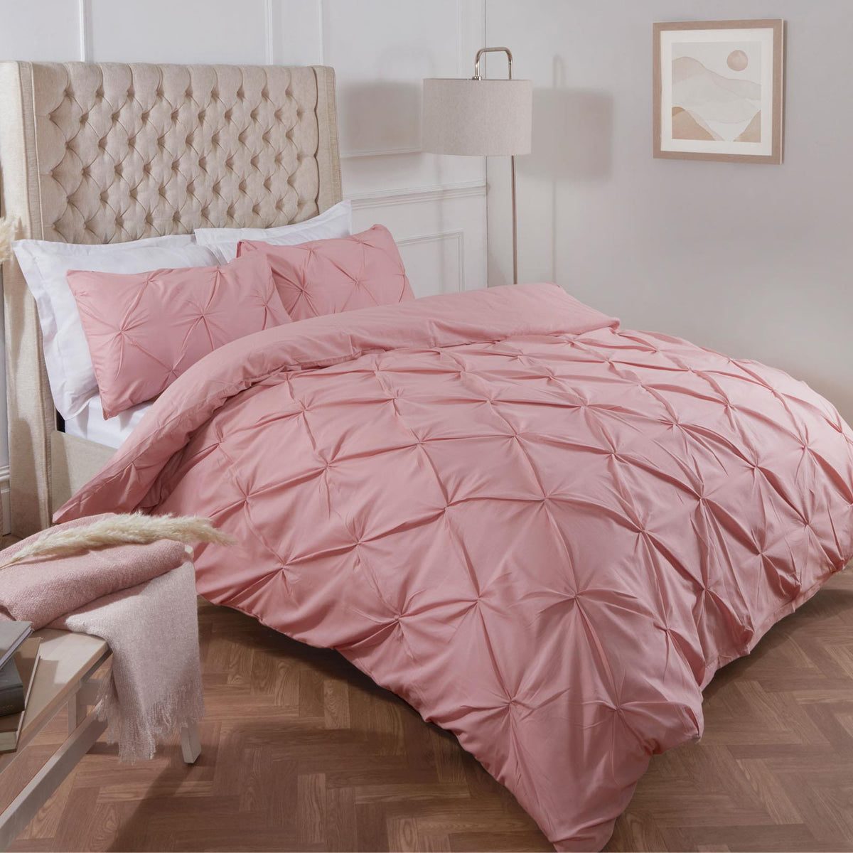 Pintuck Duvet Cover Pillowcase Pleated Polycotton Bedding Set Single Double King