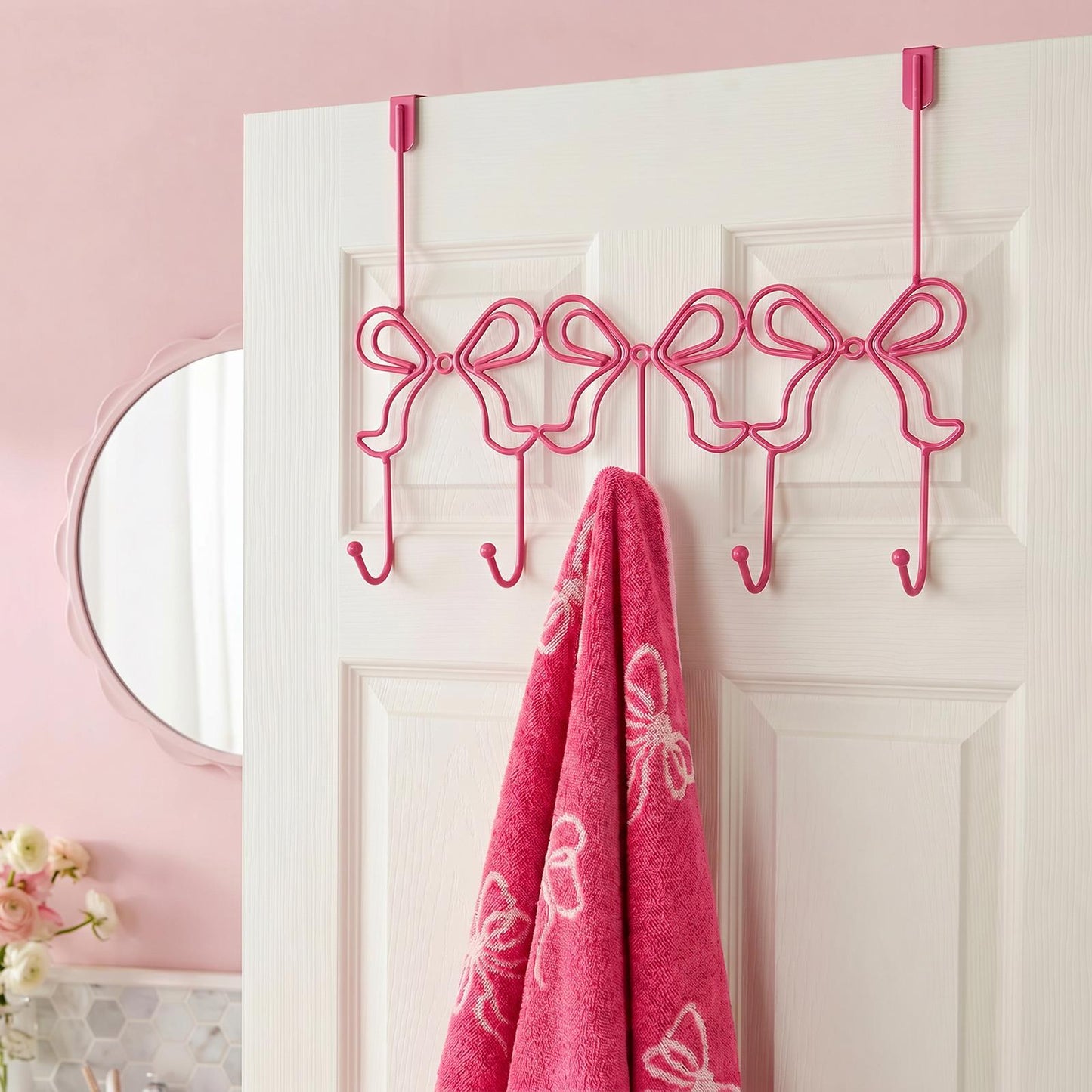 OHS Bows Over the Door Hook Hanger 5 Hooks Metal Coats Towel Rack