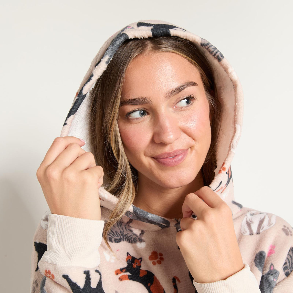 OHS Pet Print Loungewear Set Hoodie Blanket Sherpa Lined Fleece Winter Nightwear