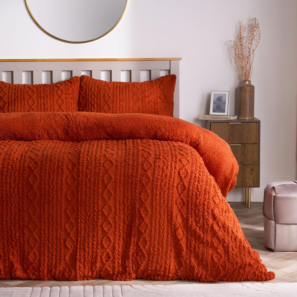 OHS Cable Knit Bedding Set Reversible Fleece Quilt Duvet Cover with Pillowcase