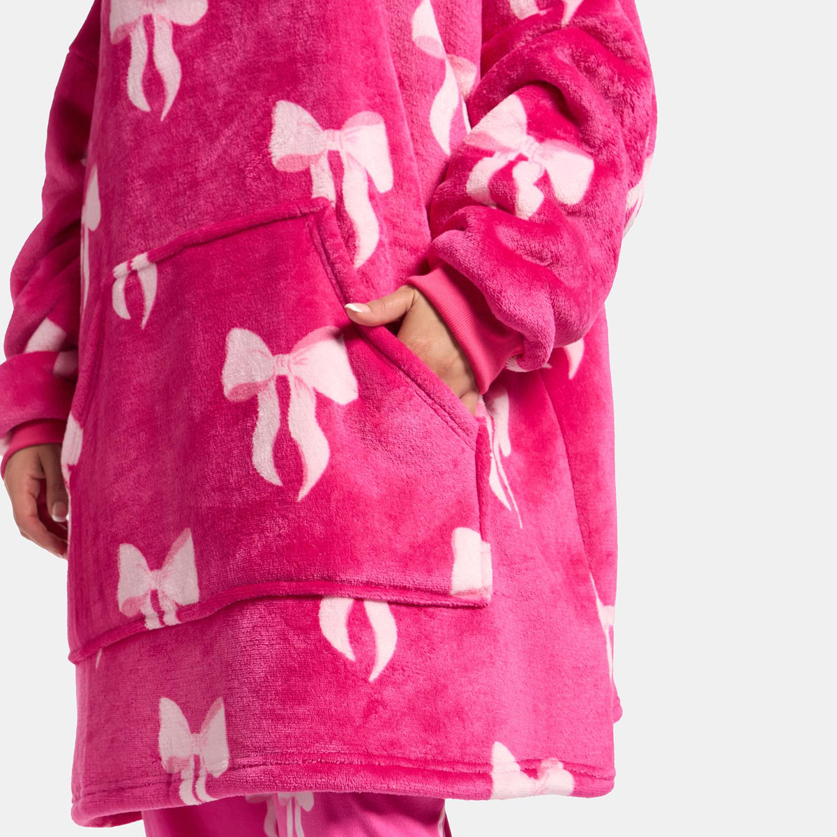 OHS Bows Print Hooded Blanket Adult Kids Sherpa Lined Winter Family Hoodie