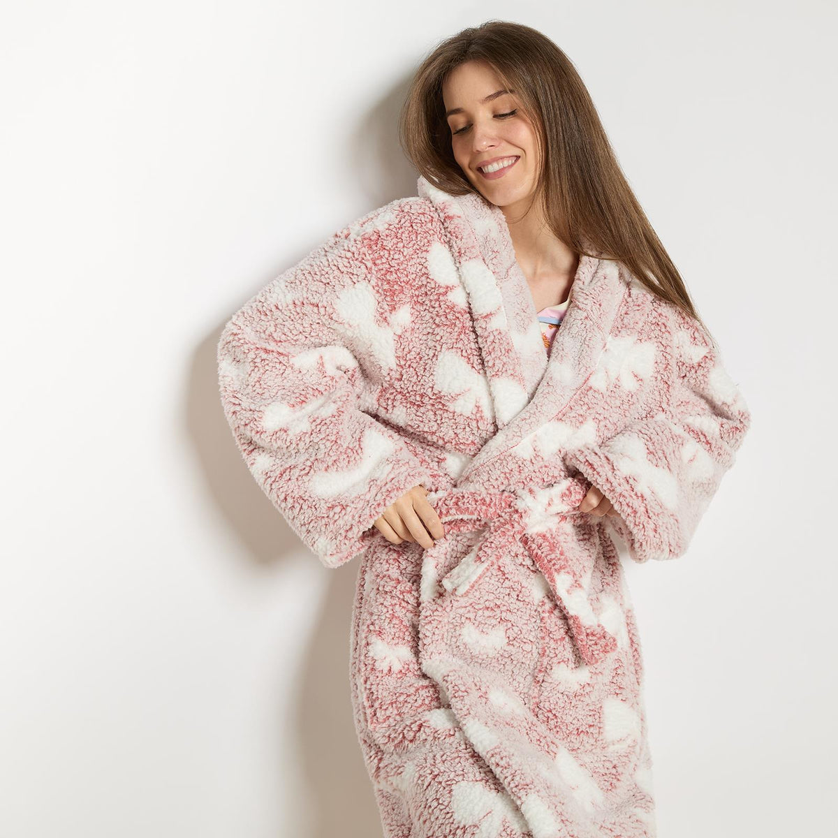 OHS Teddy Marl Dressing Gown Prints Ladies Warm Womens Loungewear Bathrobe