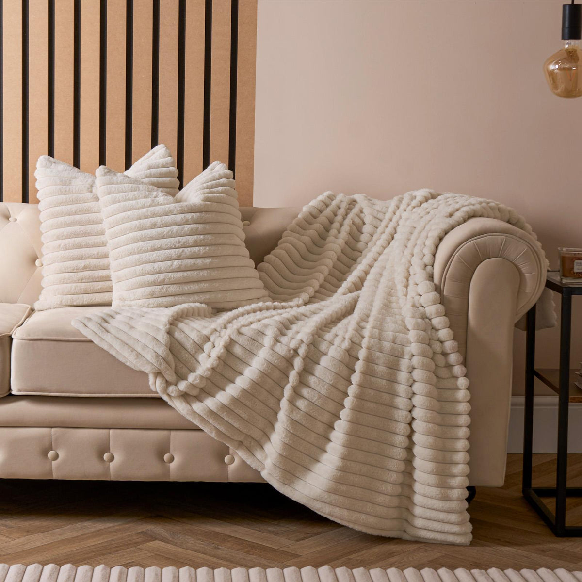 OHS Thick Rib Cushion Covers Faux Fur Soft Fleece Square Pillowcases Home Decor