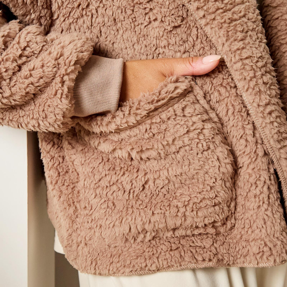 OHS Waterfall Short Cardigan Teddy Fleece Open Front Wrap Loungewear Outwear