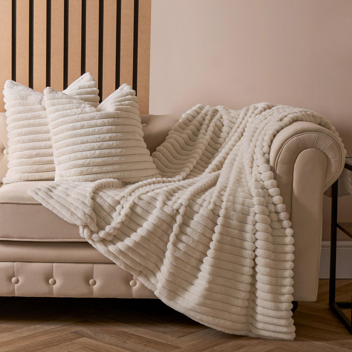 OHS Faux Fur Ribbed Fleece Throw Over Bed Blanket Warm Supersoft