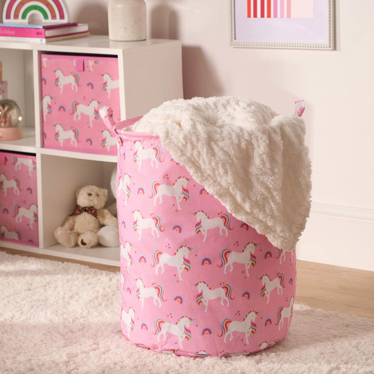 OHS Kids Laundry Basket Clothes Storage Toy Organiser Pop Up Hamper Bag Handles