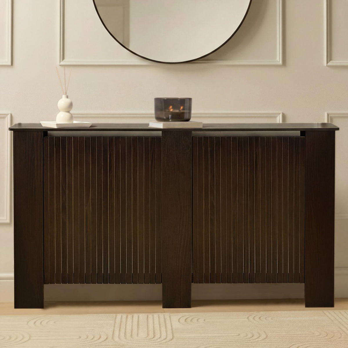 OHS Ribbed Radiator Cover Slatted Engineered Wood Side Board S M L Cabinet Shelf