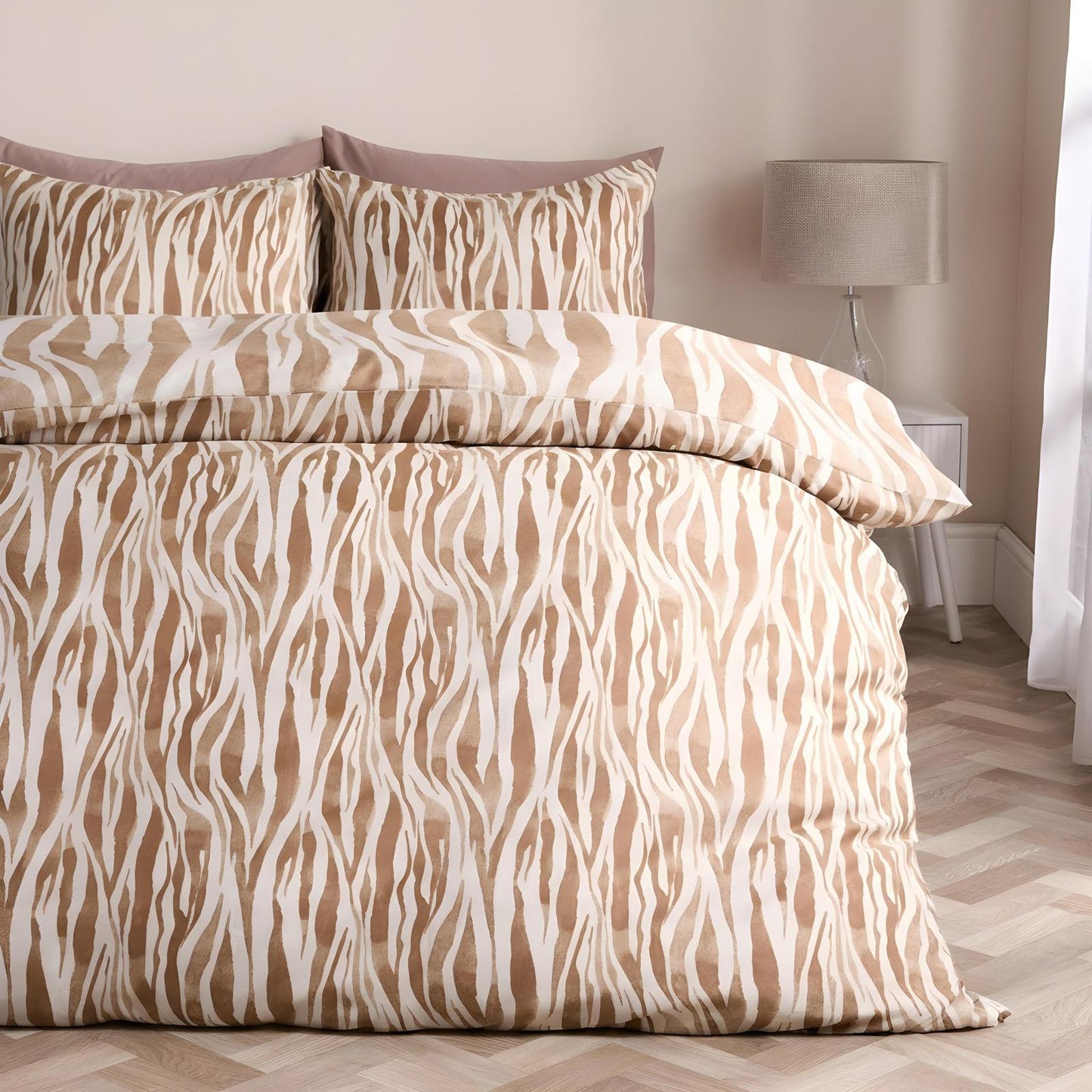 OHS Watercolour Bedding Set Zebra Print Microfibre Duvet Cover with Pillowcase