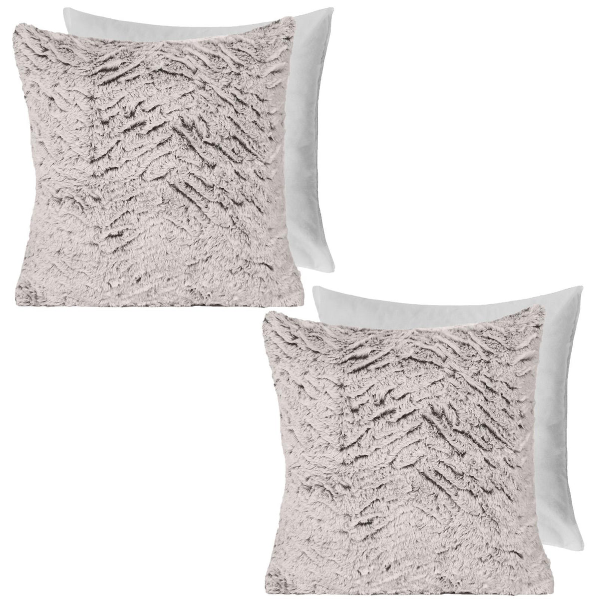 Cushion Covers Faux Fur Fleece Pack of 2/4 Filled Case Pad Two Tone Home Decor