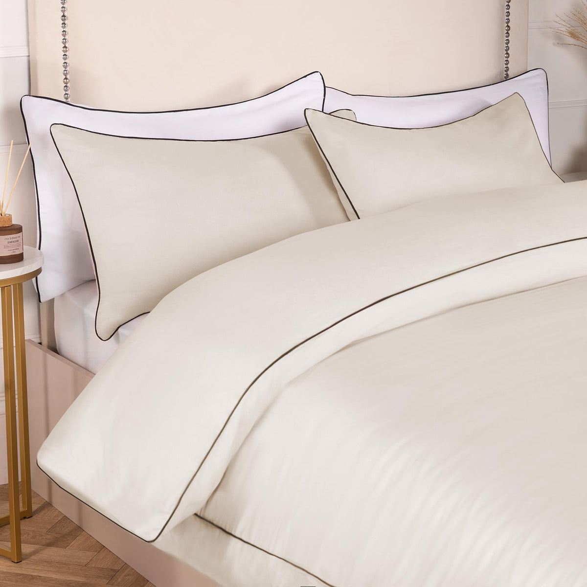 OHS Piped Edge Duvet Cover Set Soft Quilt Pillowcase Bedding Double King Size