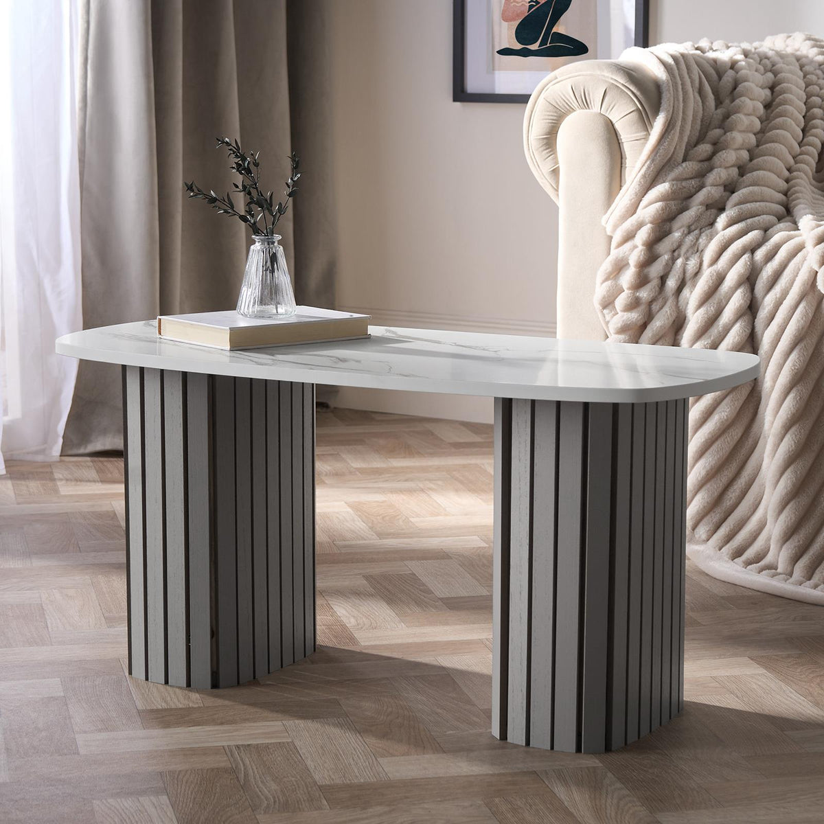 OHS Madison Coffee Table Ribbed Engineered Wood Side End Desk Home Decor