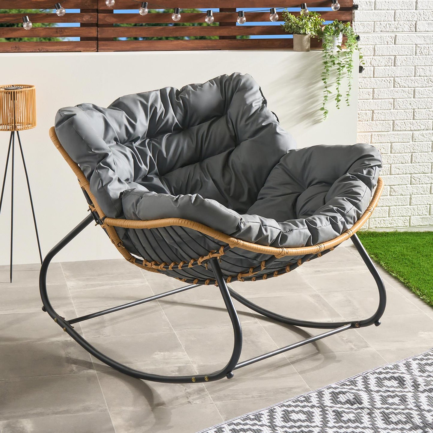 OHS Bali Rocking Chair Garden Outdoor Metal Frame Chairs with Cushion