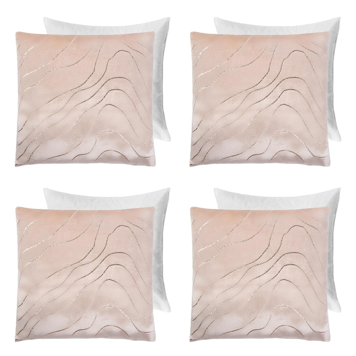 Velvet Cushion Covers Metallic Wave 2/4 Pack of Filled Plump Pads Home Decor Set