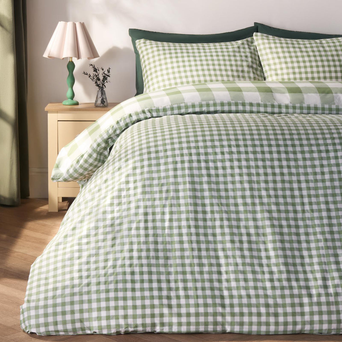 OHS Gingham Duvet Cover Bedding Set Check Quilt Pillowcase Reversible