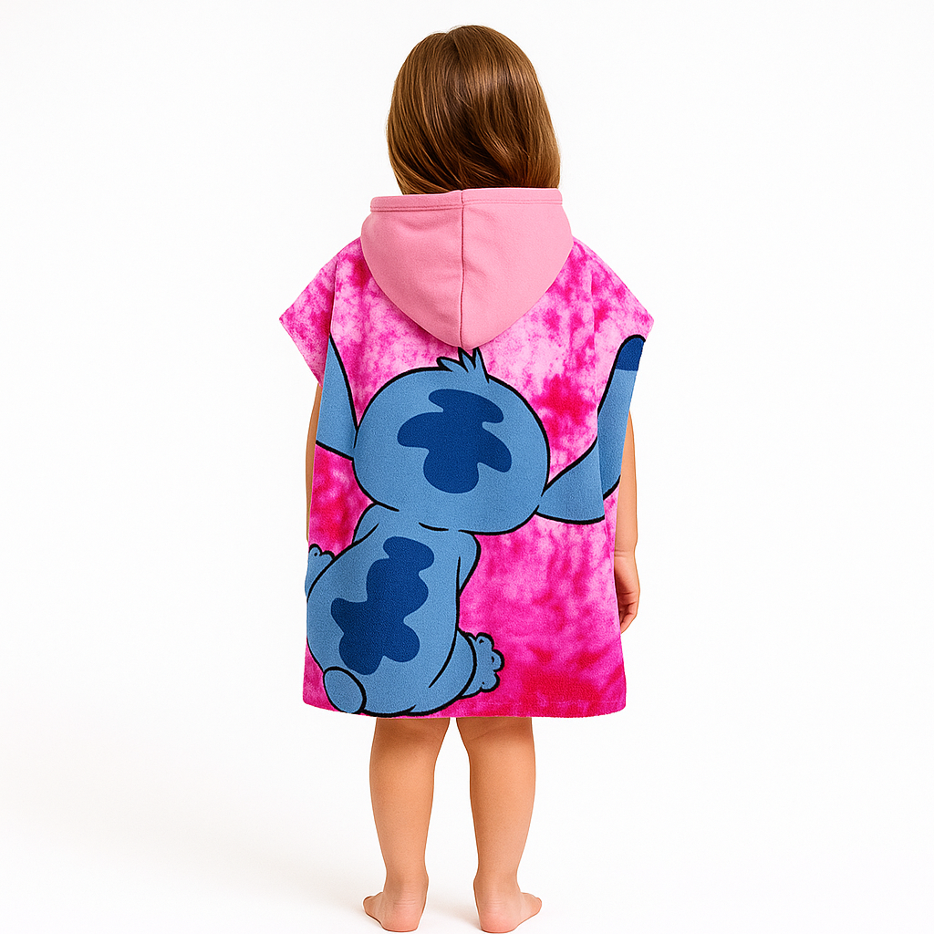 OHS x Stitch Kids Beach Towel Hooded Poncho Absorbent Quick Dry Soft Microfibre