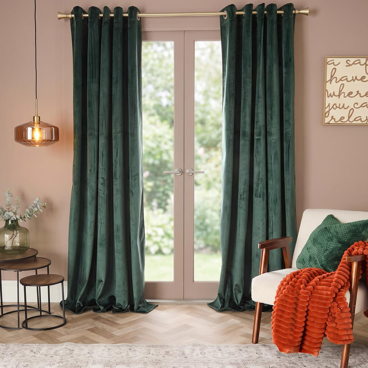 Thermal Matte Velvet Eyelet Curtains 2 Pair Of Ready Made Thick Fabric Ring Top