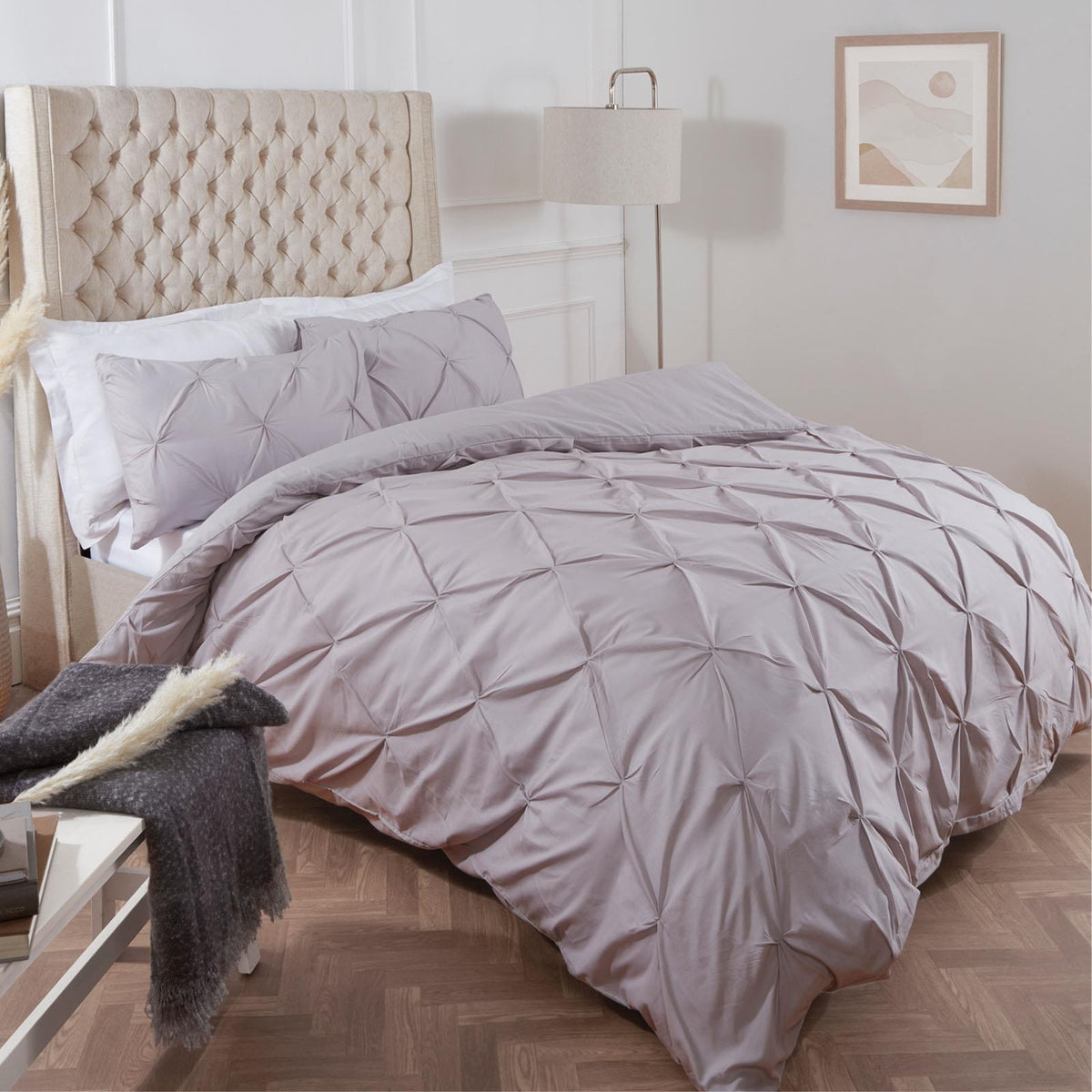 Pintuck Duvet Cover Pillowcase Pleated Polycotton Bedding Set Single Double King