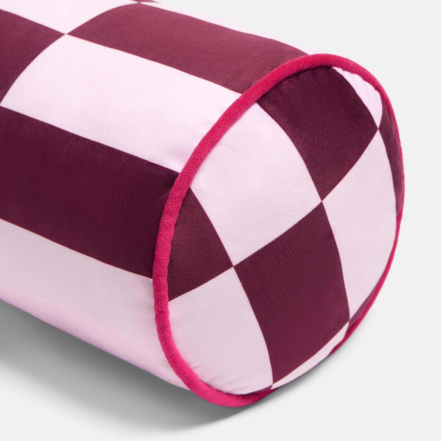 OHS Checkerboard Print Bolster Pillow Piped Matte Velvet Back Support Cushion