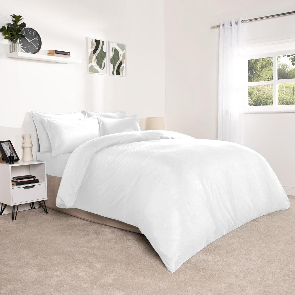 OHS Plain Duvet Cover & Pillowcase Reversible Bedding Set OR Fitted Sheet
