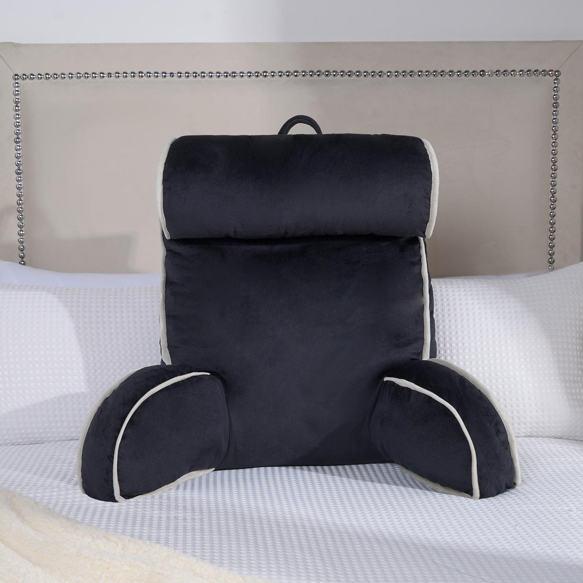 OHS Piped Edge Reading Pillow with Head Rest Super Soft Back Support Bed Sofa