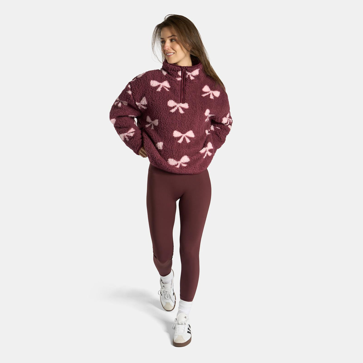 OHS Bows Half Zip Hoodie Teddy Fleece Winter Thermal Jumper Pullover Sweatshirt