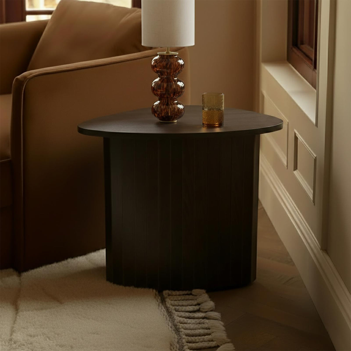 OHS Madison Side Table Ribbed Wood Effect Corner Bedside Coffee Table
