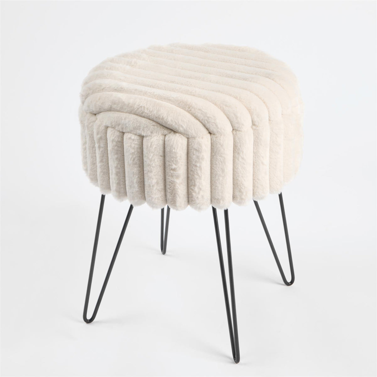 OHS Faux Fur Stool Hairpin Ribbed Fleece Round Vanity Seat Foot Rest Chair