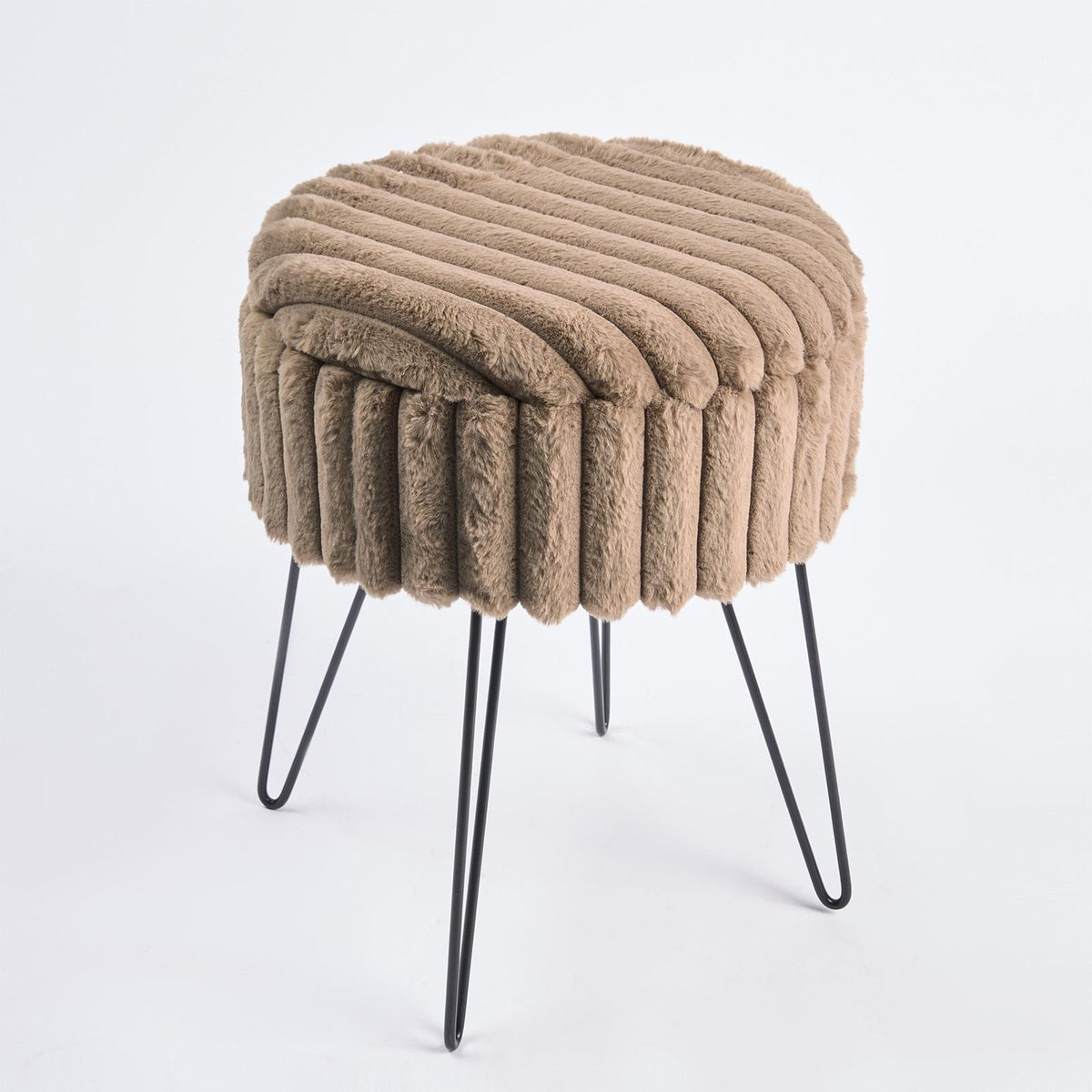OHS Faux Fur Stool Hairpin Ribbed Fleece Round Vanity Seat Foot Rest Chair