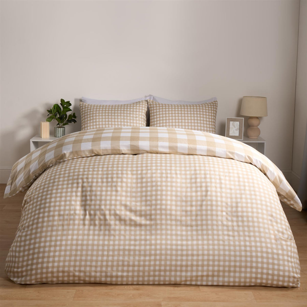 OHS Gingham Duvet Cover Bedding Set Check Quilt Pillowcase Reversible