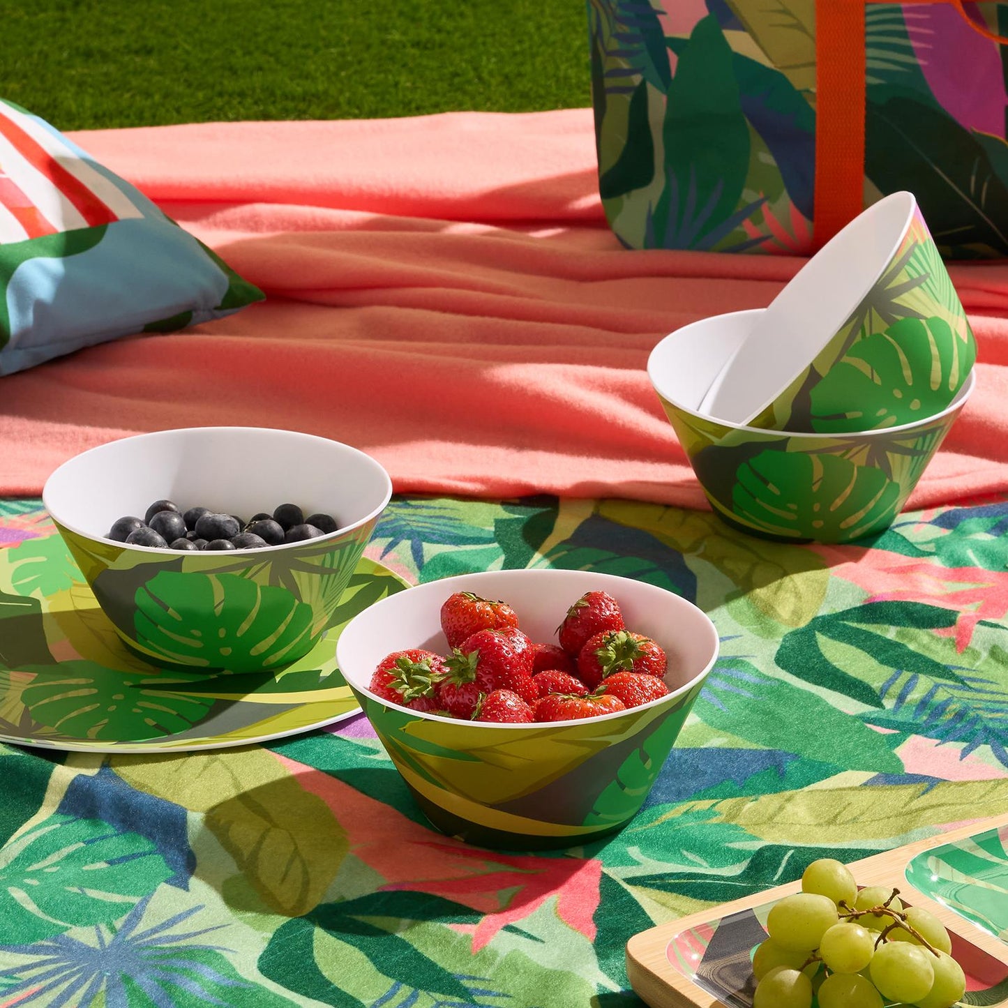 OHS Printed Picnicware Wine Cooler OR Picnic Blanket OR Bag Plates Bowls Glasses