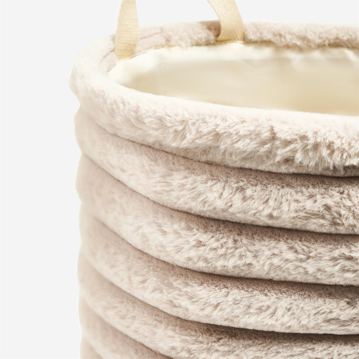 OHS Ribbed Storage Basket with Handles Faux Fur Compact Bucket Organiser