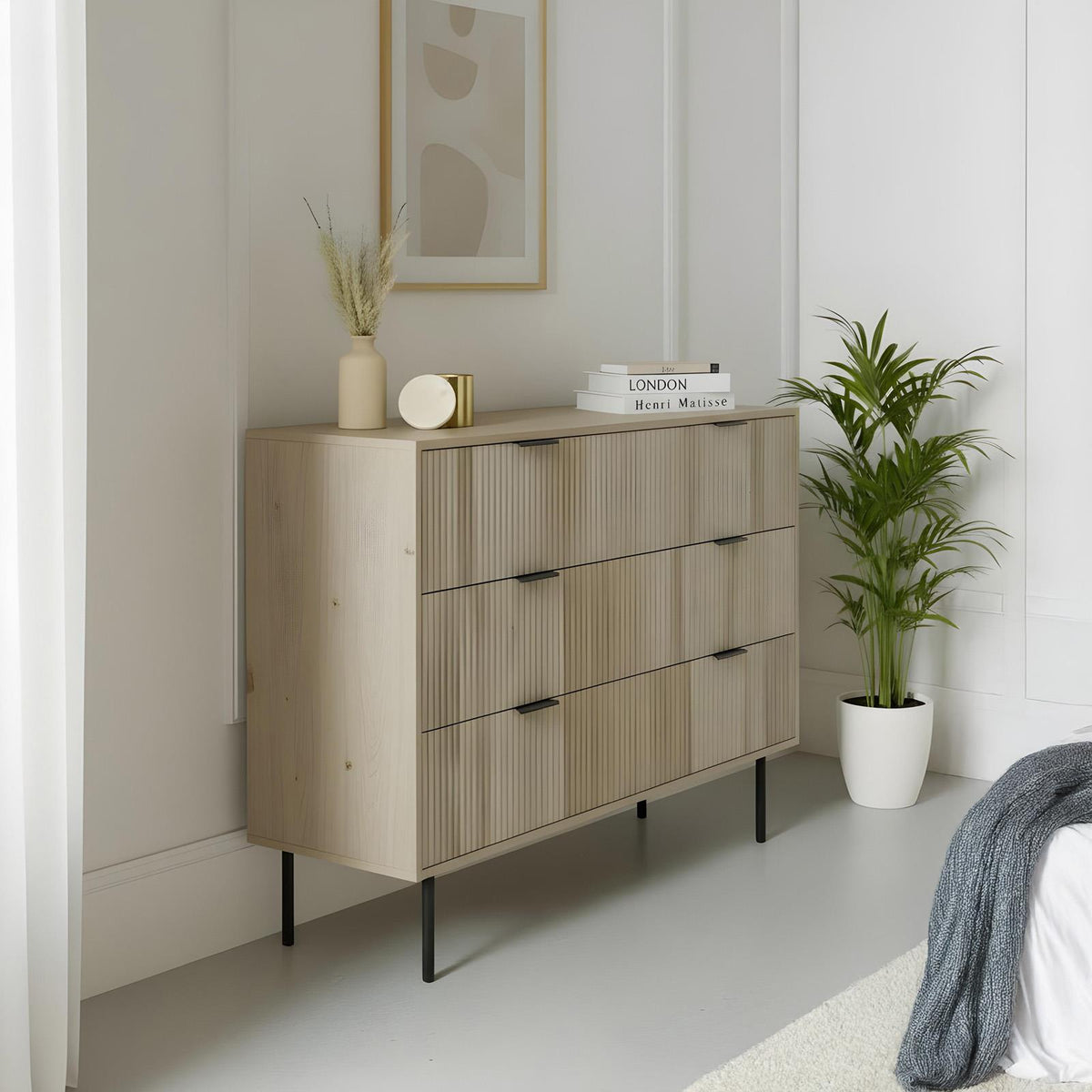 OHS Ribbed Drawer Unit Bedside Table 3/4/5/6 Draw Cabinet Nightstand Sideboard