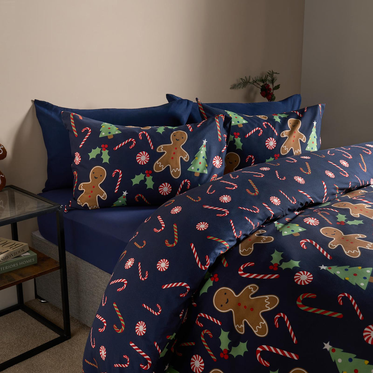 OHS Gingerbread Man Bedding Set Kids Xmas Reversible Duvet Cover with Pillowcase