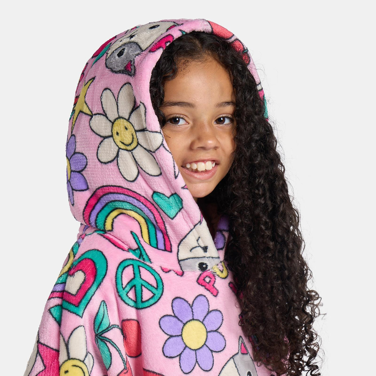 OHS Kids Print Hooded Blanket Flannel Sherpa Lined Wearable Throw Hoodie