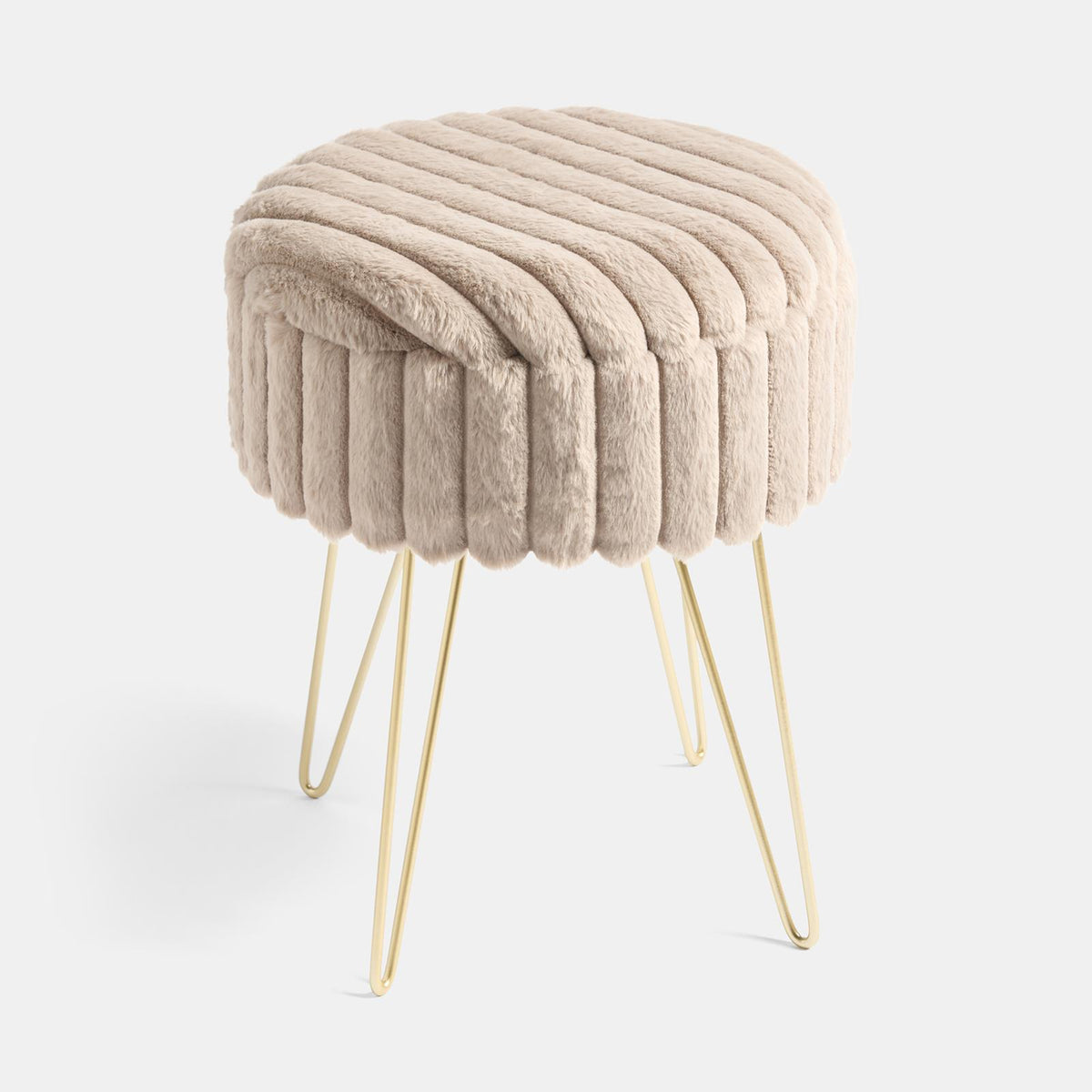 OHS Faux Fur Stool Hairpin Ribbed Fleece Round Vanity Seat Foot Rest Chair