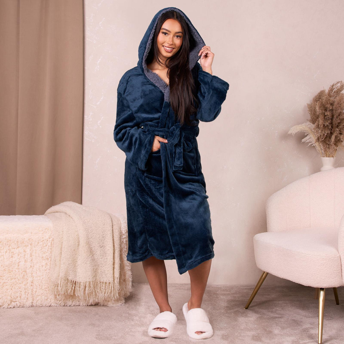 OHS Flannel Dressing Gown Soft Fleece Adults Unisex Thermal Winter Bathrobe