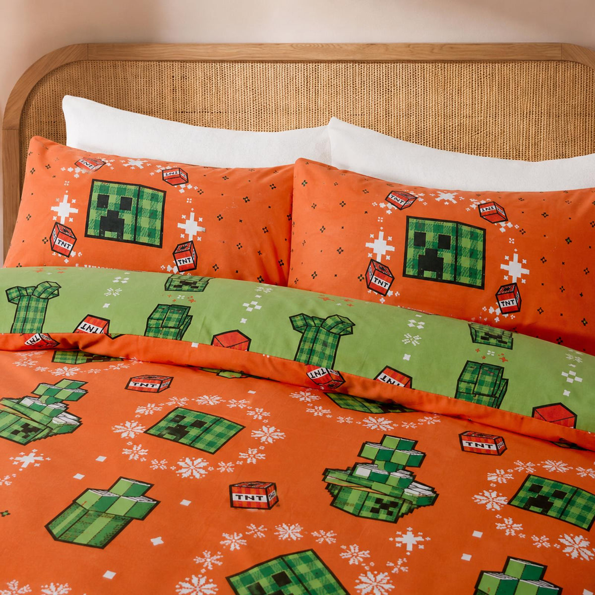 OHS x Minecraft Duvet Cover Set Reversible Bedding with Pillowcase Kids Xmas