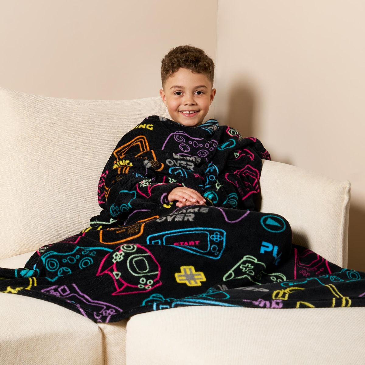 Kids Fleece Blanket with Sleeves Arms Wearable Supersoft Cosy Plush Warm Throw
