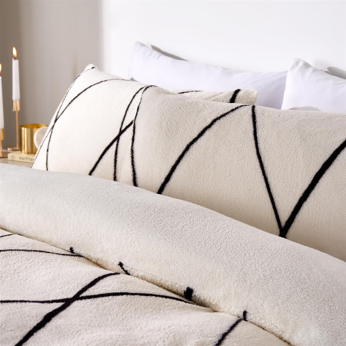 OHS Diamond Check Bedding Set Teddy Fleece Winter Duvet Cover with Pillowcase