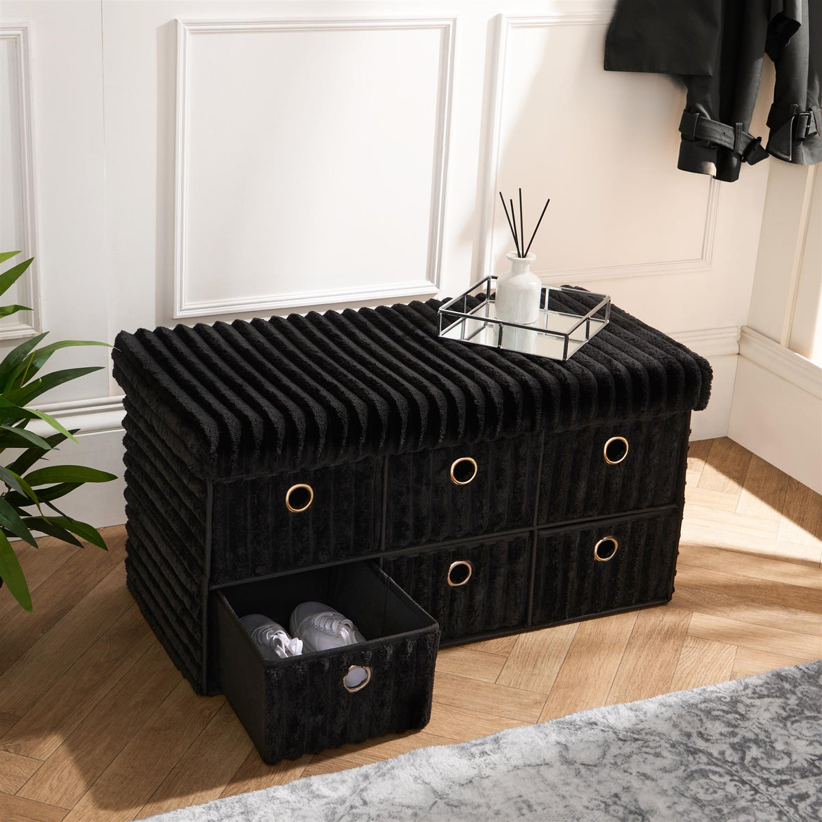 Storage Cube Unit 6 Draw Ottoman Space Saving Velvet Chest Shoe Boucle Organiser