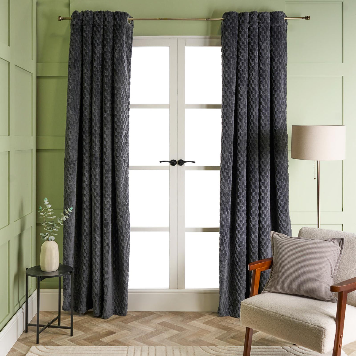 OHS Waffle Fleece Curtains Thermal Insulated Eyelet Blackout