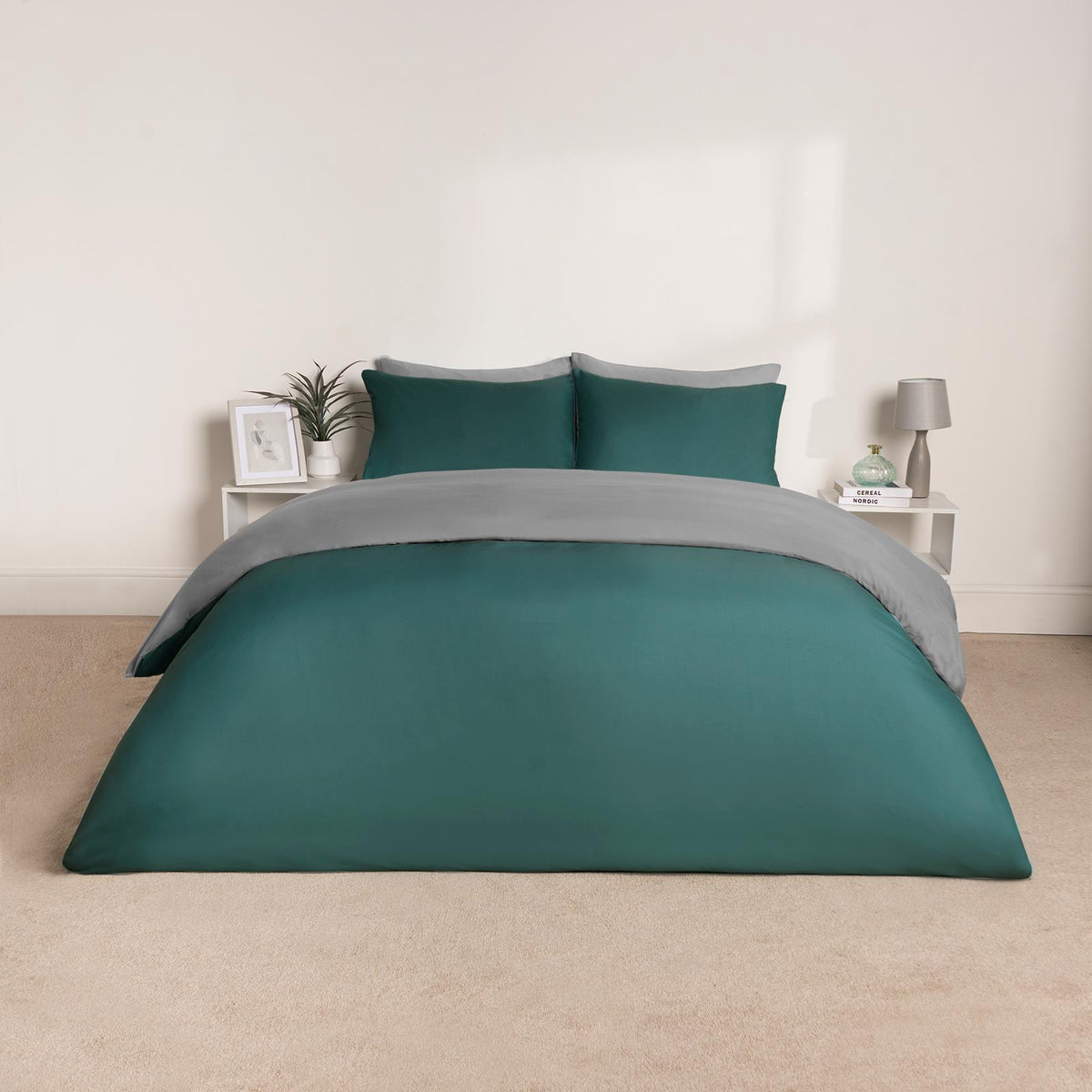 OHS Plain Duvet Cover & Pillowcase Reversible Bedding Set OR Fitted Sheet