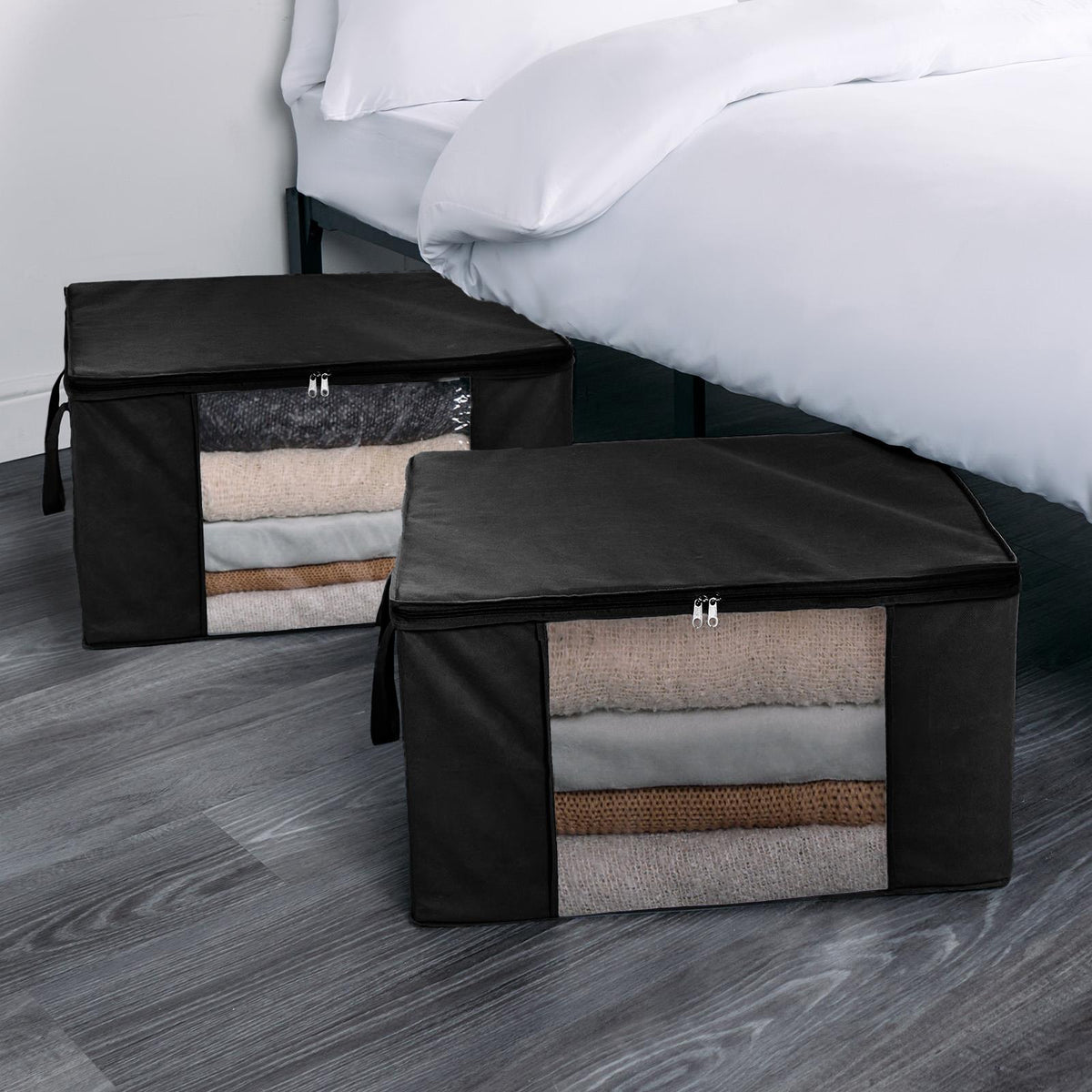 Large Underbed Storage Bags 2 Pack Clothes Shoes Organiser Folding Zipped Cube