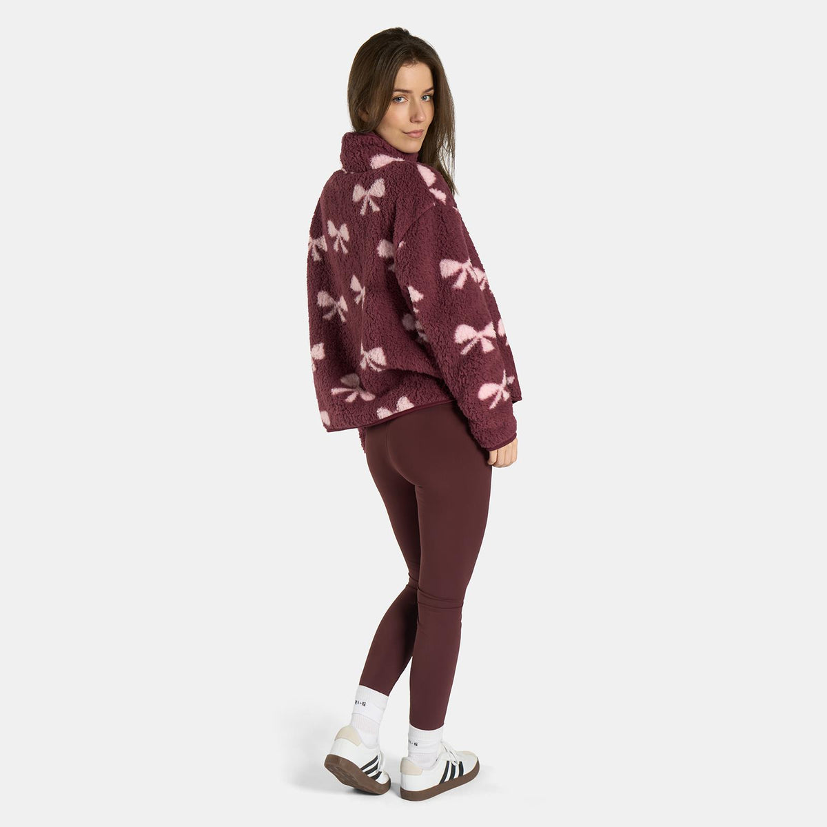 OHS Print Teddy Fleece Half Zip Jumper Womens Pullover Sweatshirt Long Sleeve