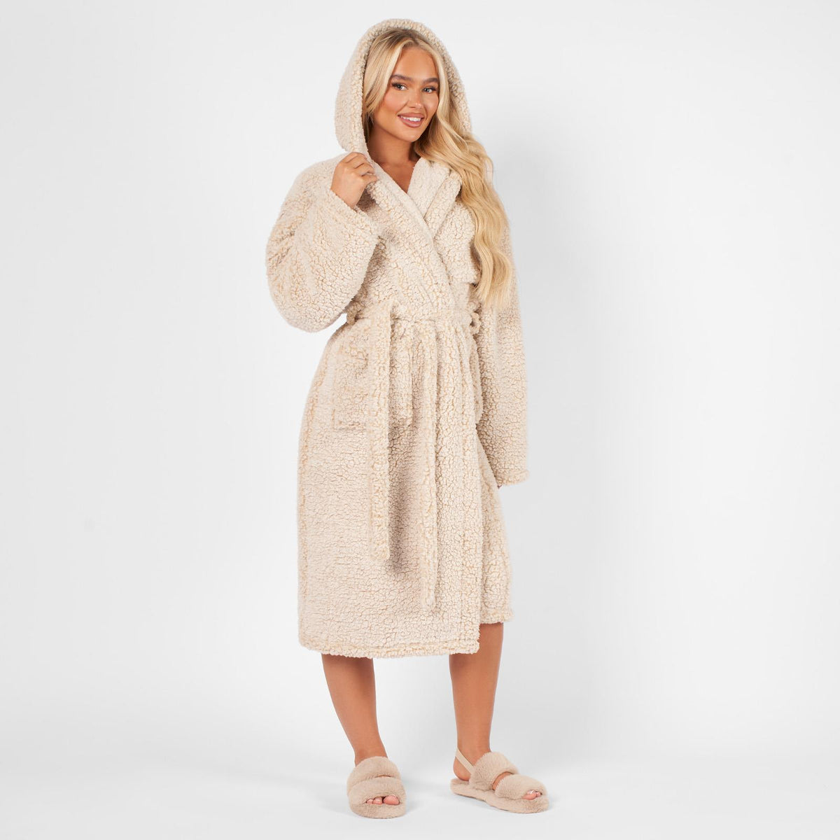 OHS Teddy Marl Fleece Soft Adults Dressing Gown Unisex Full-Length Robe
