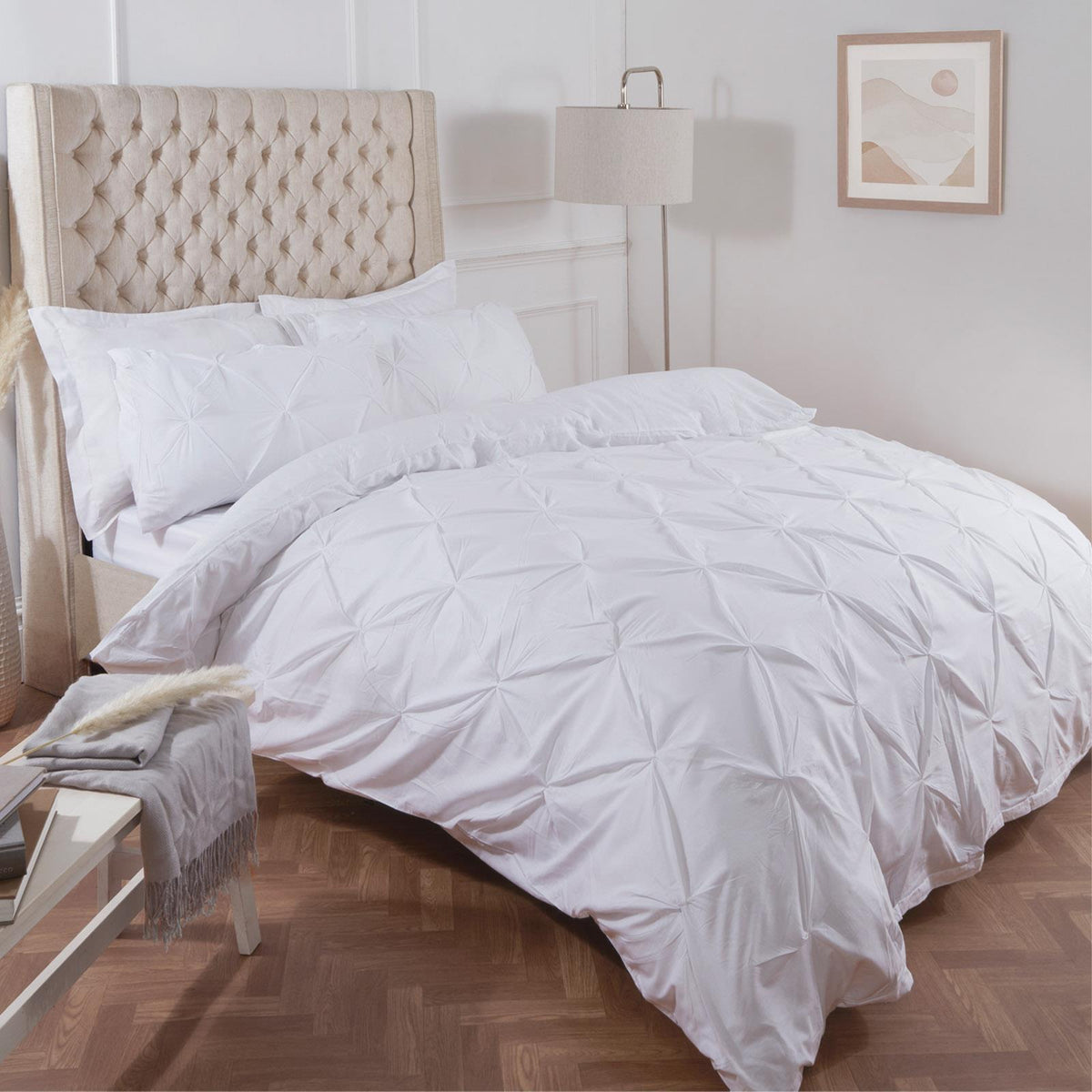 Pintuck Duvet Cover Pillowcase Pleated Polycotton Bedding Set Single Double King