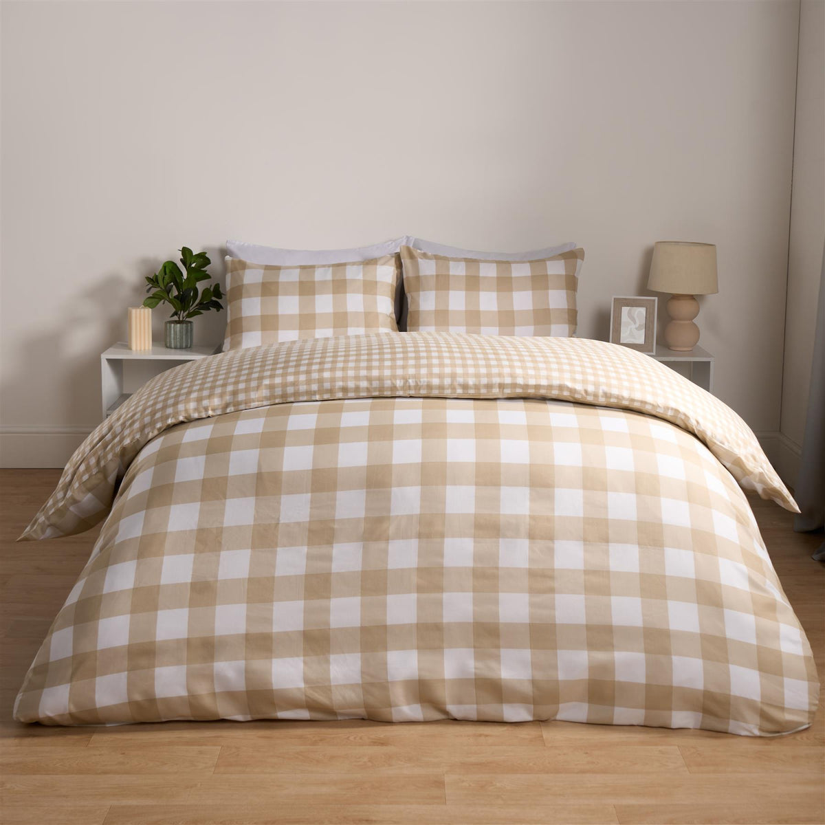 OHS Gingham Duvet Cover Bedding Set Check Quilt Pillowcase Reversible