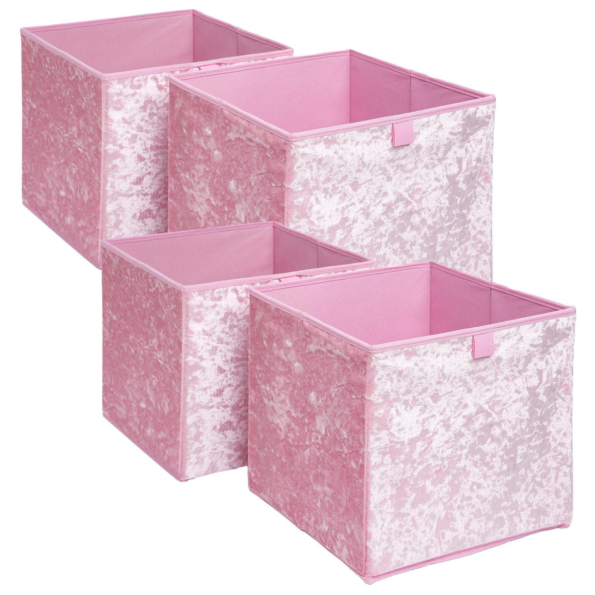 OHS Pack of 4 Crushed Velvet Storage Boxes Collapsible Foldable Square Cube Box