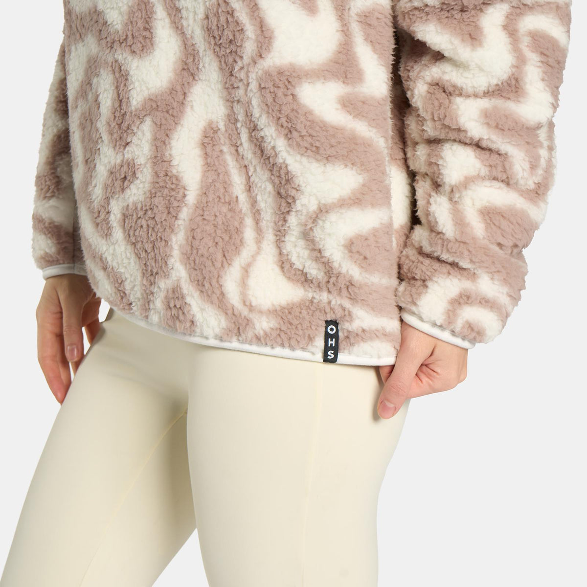 OHS Print Teddy Fleece Half Zip Jumper Womens Pullover Sweatshirt Long Sleeve